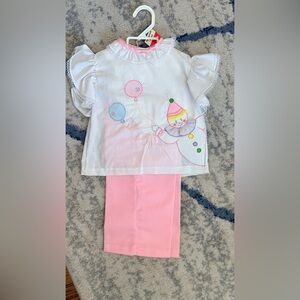 Little Girls Matching Set with Clown Design - Pink and White